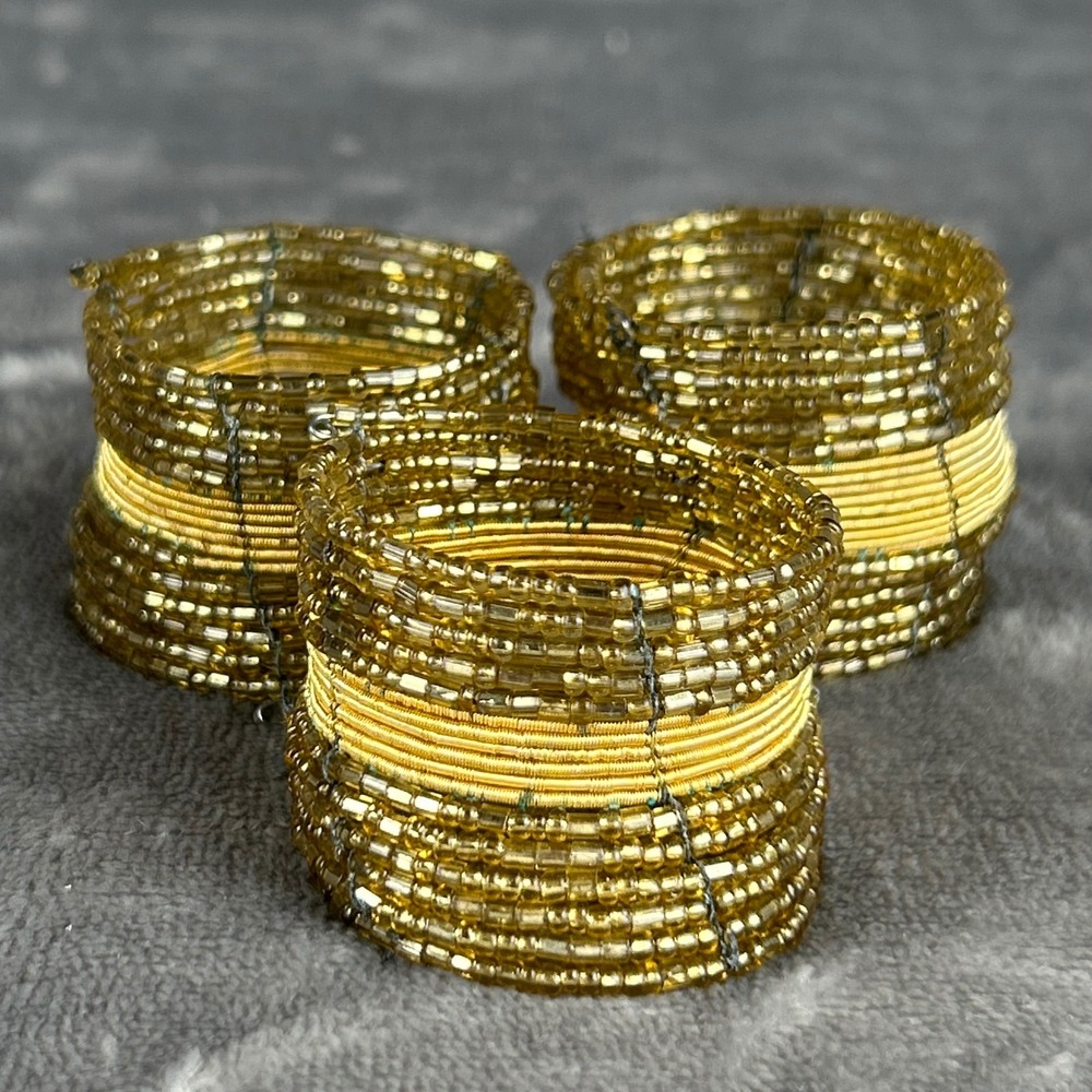 Pier 1 Imports Gold‎ Beaded Napkin Rings Set of 7 Metallic Holiday Table Decor